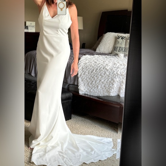 Simple Open Back Fit and Flare Wedding Dress - Picture 4 of 14